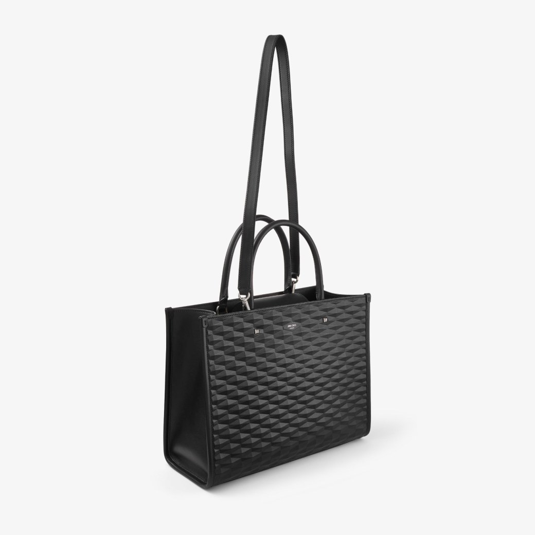 Avenue M Tote Black Diamond Embossed 3D Leather Tote Bag New