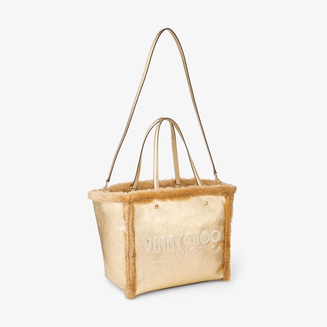 AVENUE TOTE BAG Gold Metallic Nappa and Shearling Tote Bag with