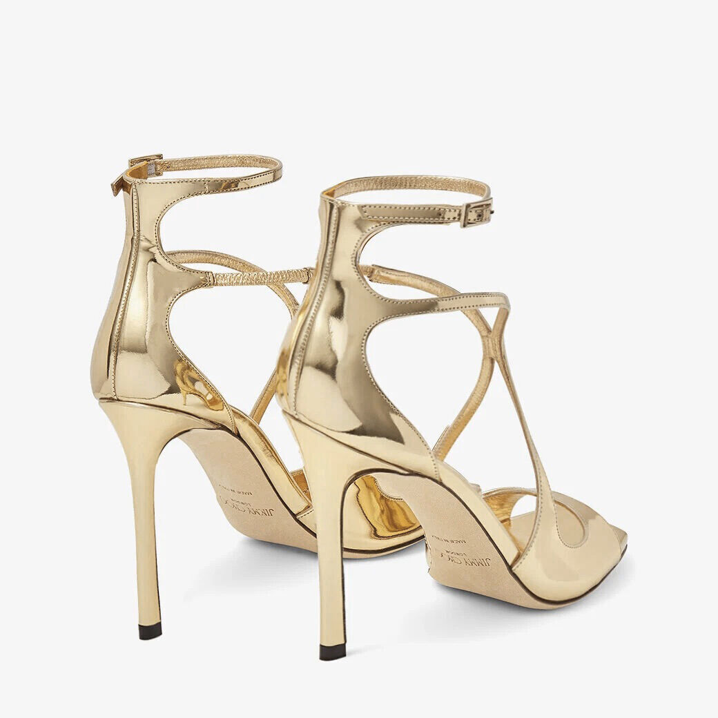 Jimmy Choo Golden Metalics & Chocolate Suede Ankle Strap Heels - Shoes