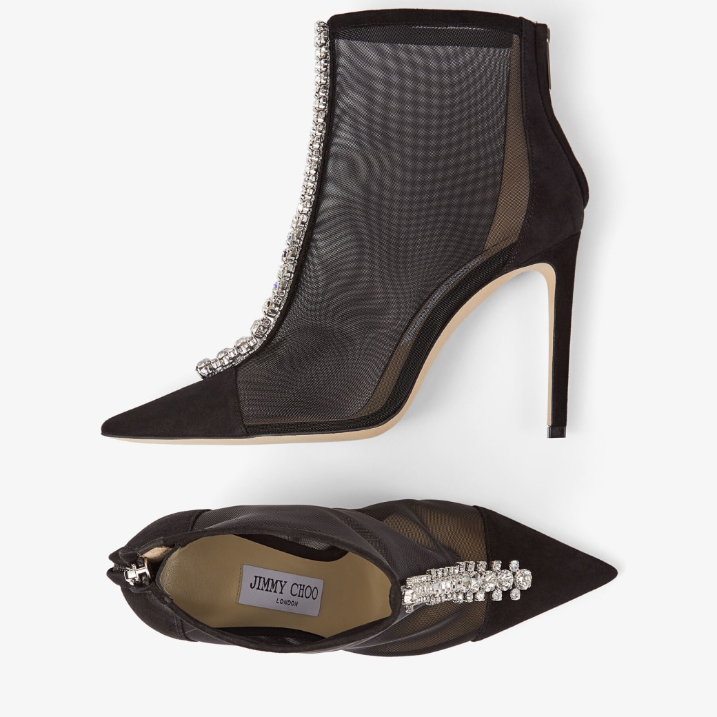 Bing Boot 100 | Black Suede and Mesh Ankle Boots with Crystal