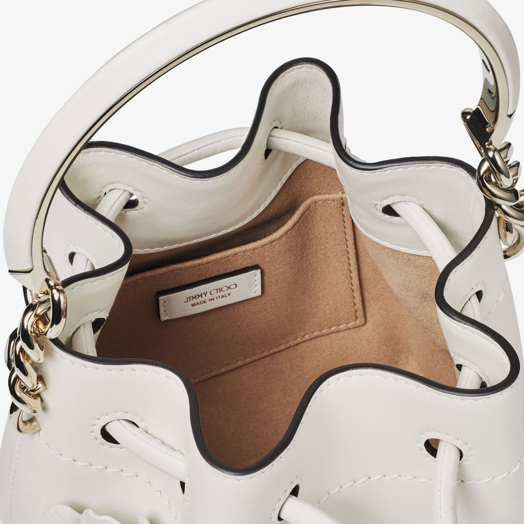 Bon Bon Bucket S Latte Calf Leather Mini Bucket Bag with Flowers