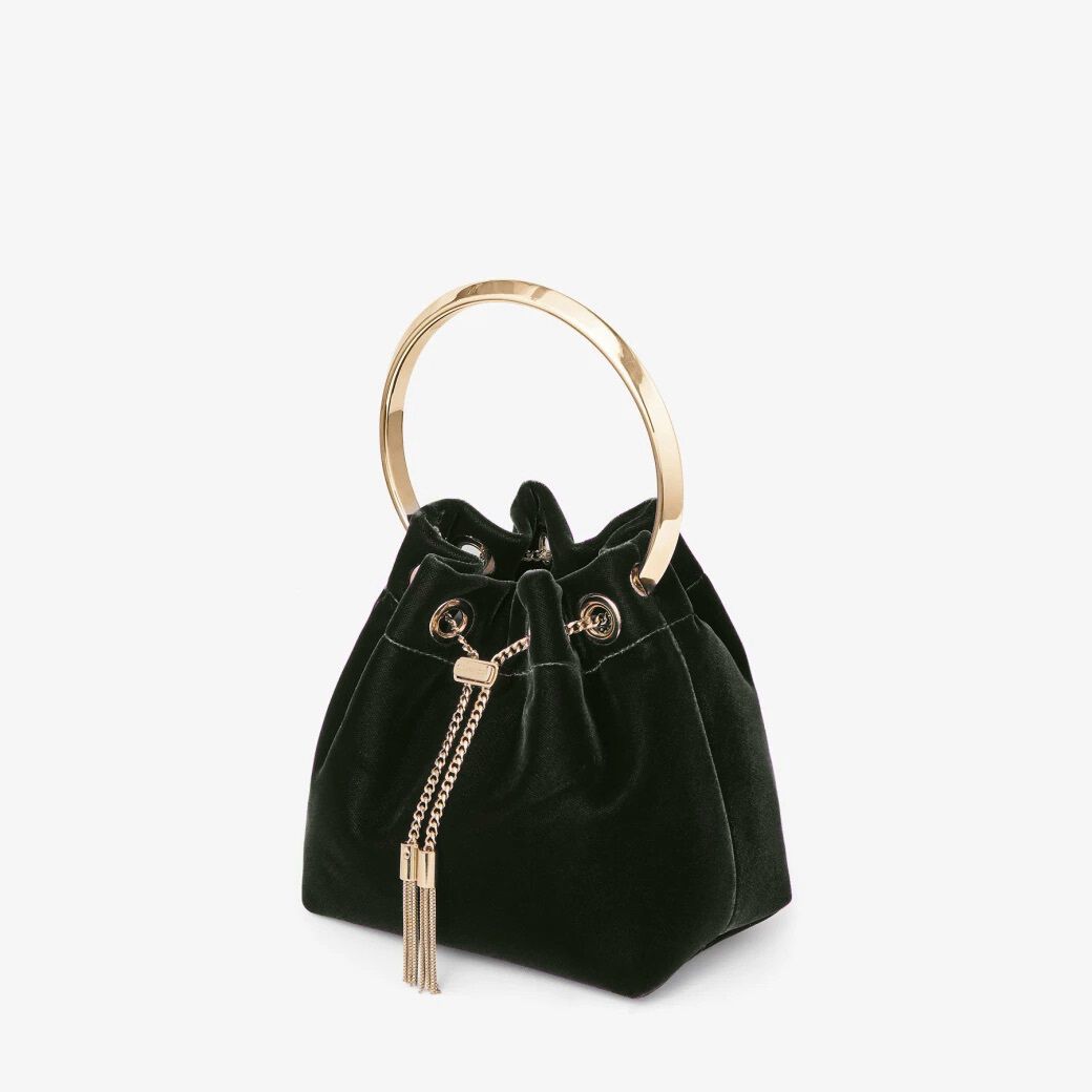 Black velvet top bucket bag