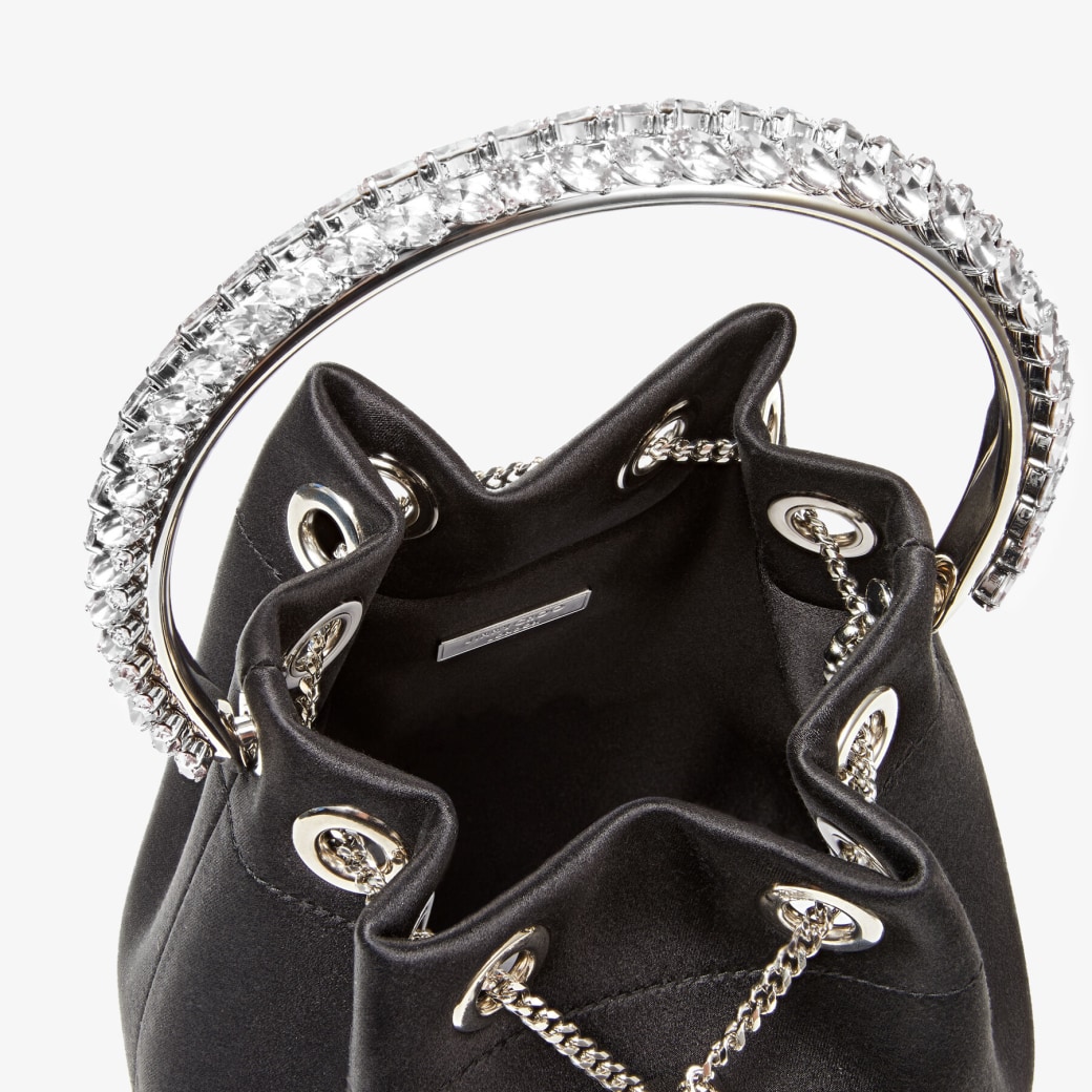 Bon Bon Black Satin Bag with Crystal Handle JIMMY CHOO