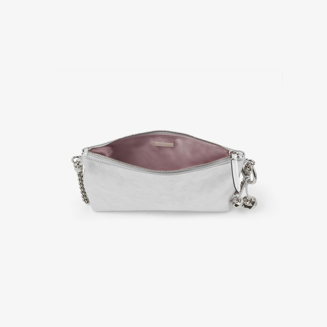 Callie Mini Silver Metallic Nappa Leather Clutch JIMMY CHOO