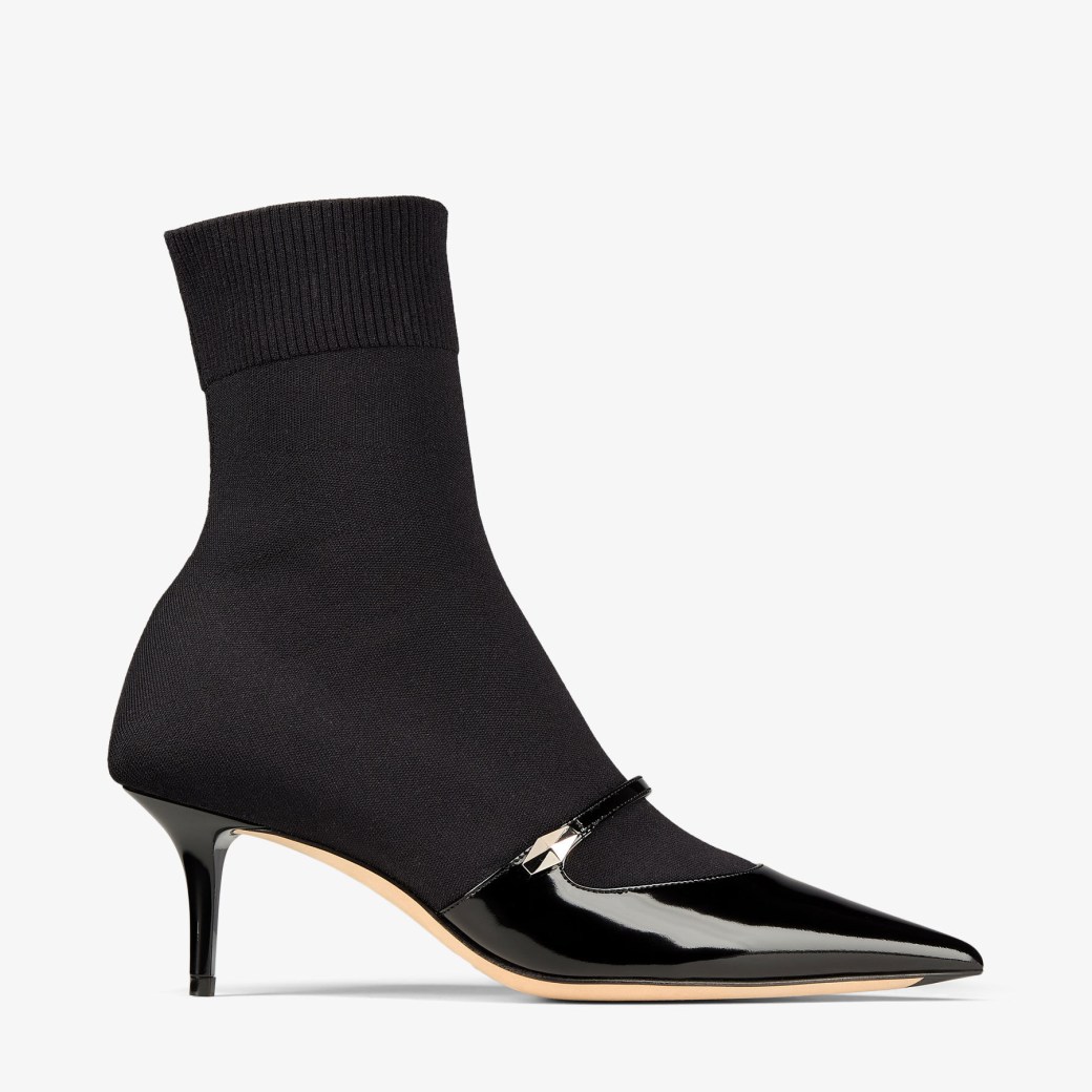 Carolyn Ankle Boot 60 Black Leather Knit Ankle Boots JIMMY CHOO