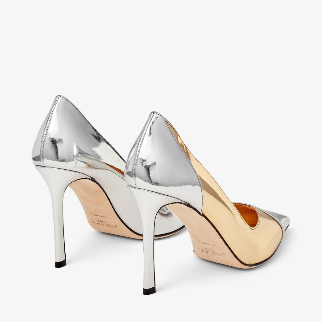 CASS 95 Silver and Gold Liquid Metal Leather Pumps New