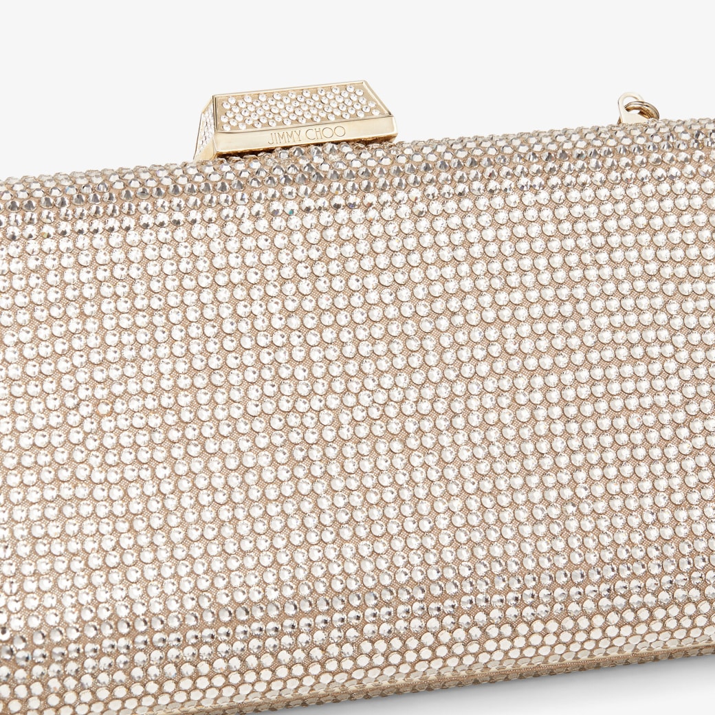 Honey Gold Suede Clutch Bag with Crystals CLEMMIE Summer 2022