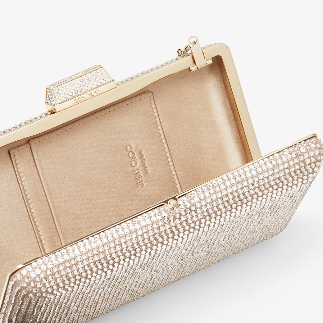 Honey Gold Suede Clutch Bag with Crystals CLEMMIE Summer 2022