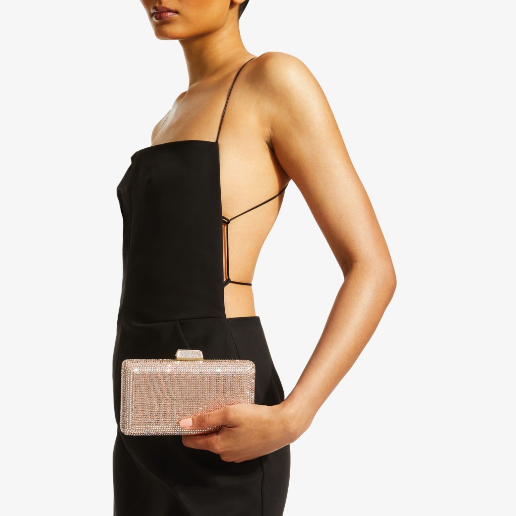 Honey Gold Suede Clutch Bag with Crystals CLEMMIE Summer 2022