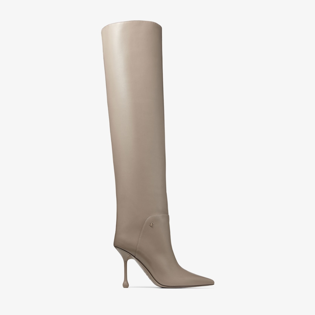Taupe leather knee high boots online