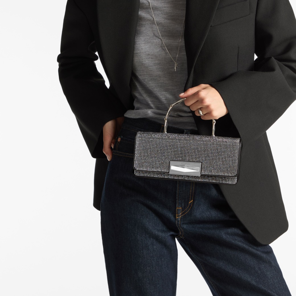 Diamond Chain Top Handle Black Crystal Top Handle Bag JIMMY CHOO