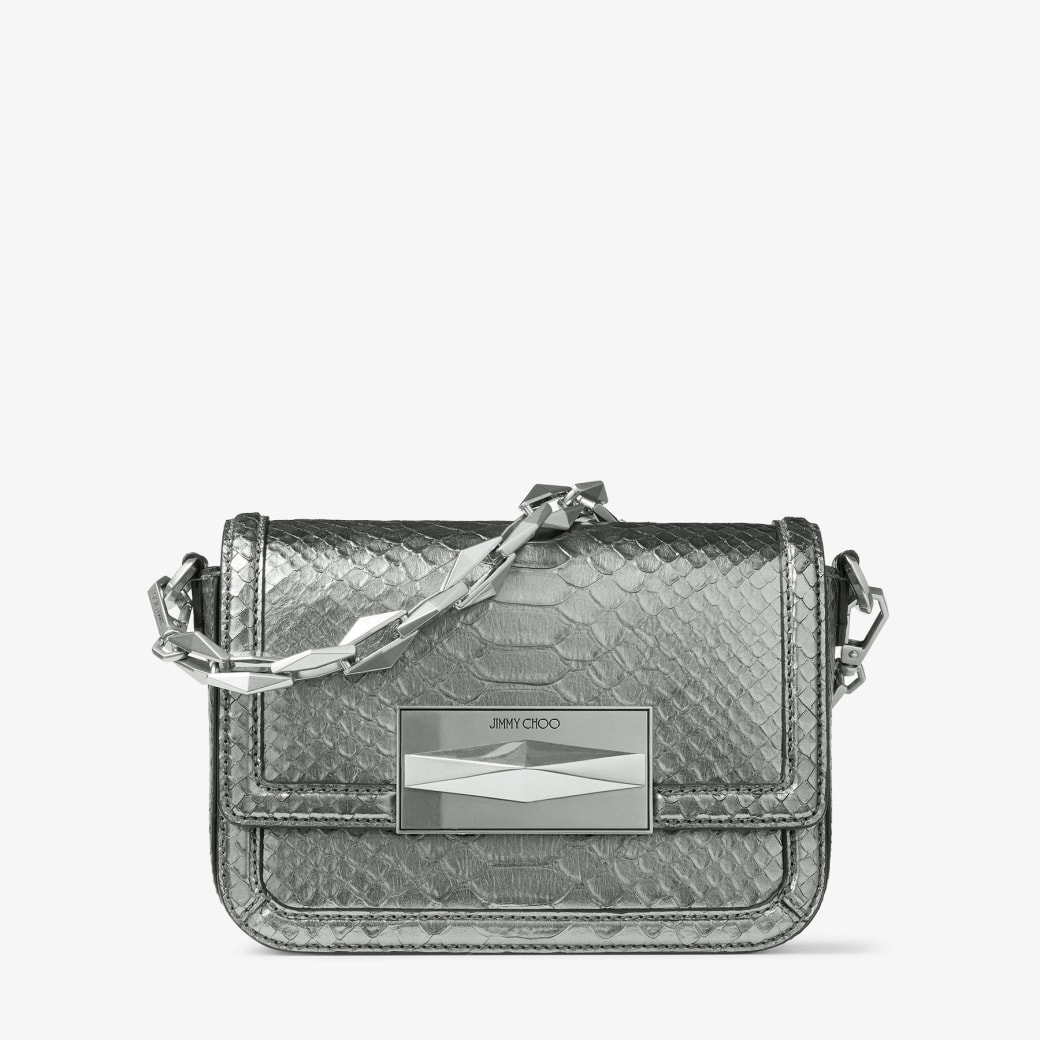 Diamond Silver Metallic Snake Printed Leather Crossbody Bag JIMMY CHOO NZ
