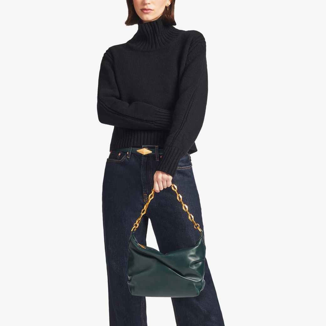 Diamond Soft Hobo S Dark Green Calf Leather Hobo Bag with Chain