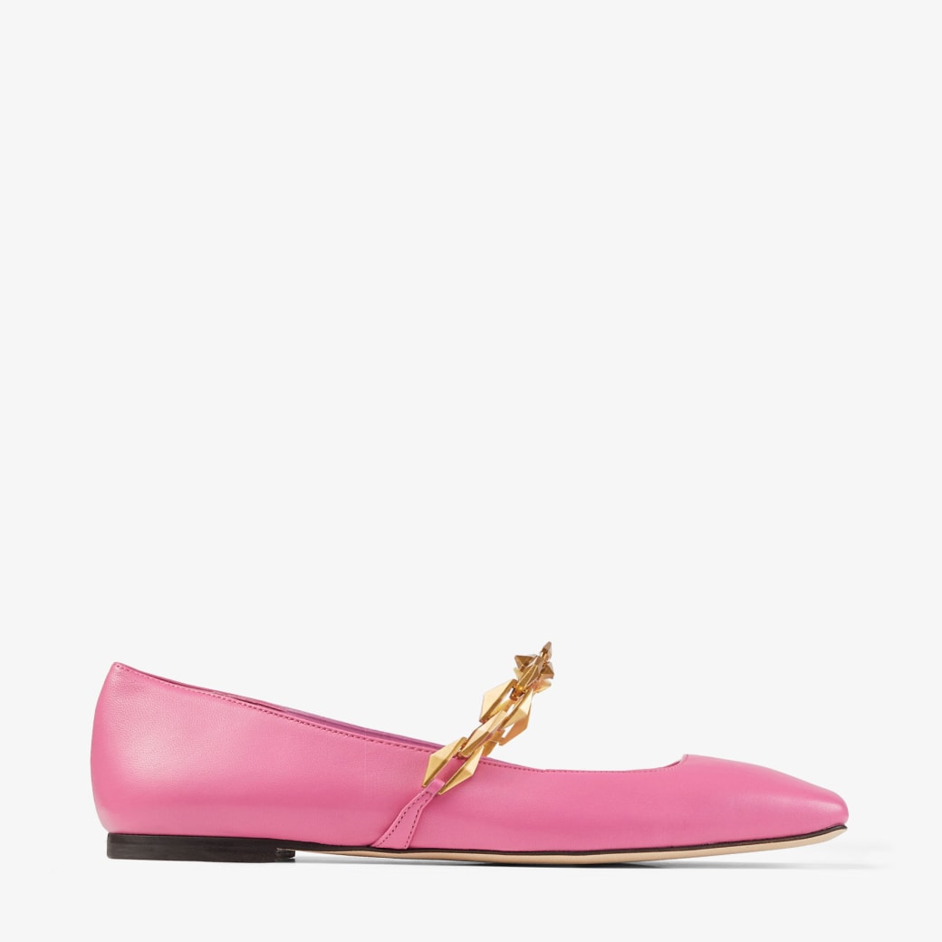 Diamond Tilda Flat Candy Pink Nappa Leather Flats with Diamond