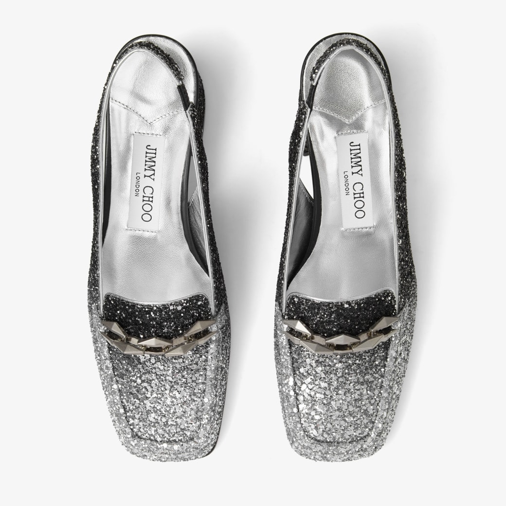 Silver glitter loafers store