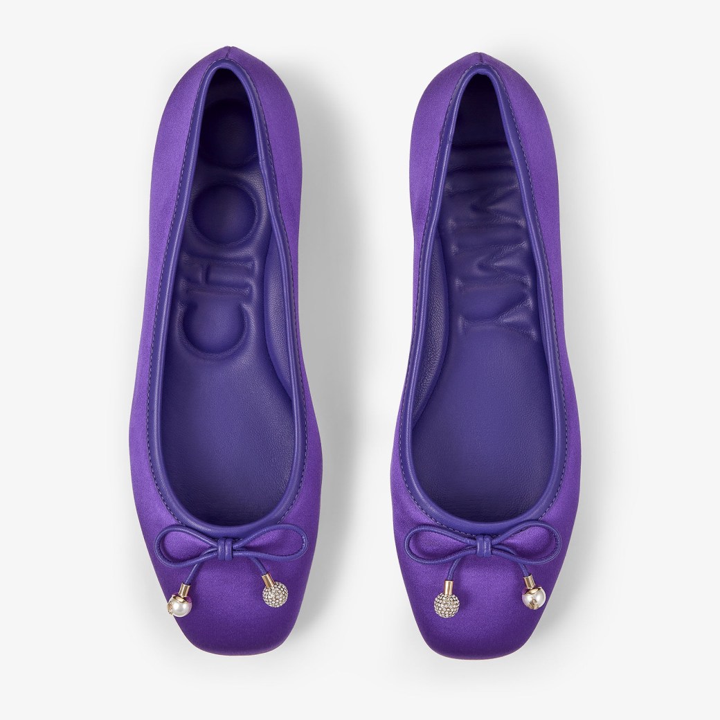 Elme Flat Purple Satin Flats with Pearl Embellishment JIMMY CHOO
