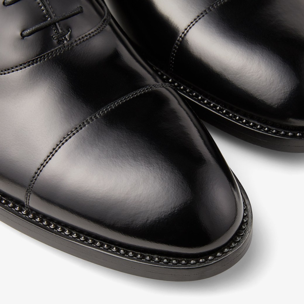Black Brush Off Leather Oxford Shoes with Crystals FALCON Cruise