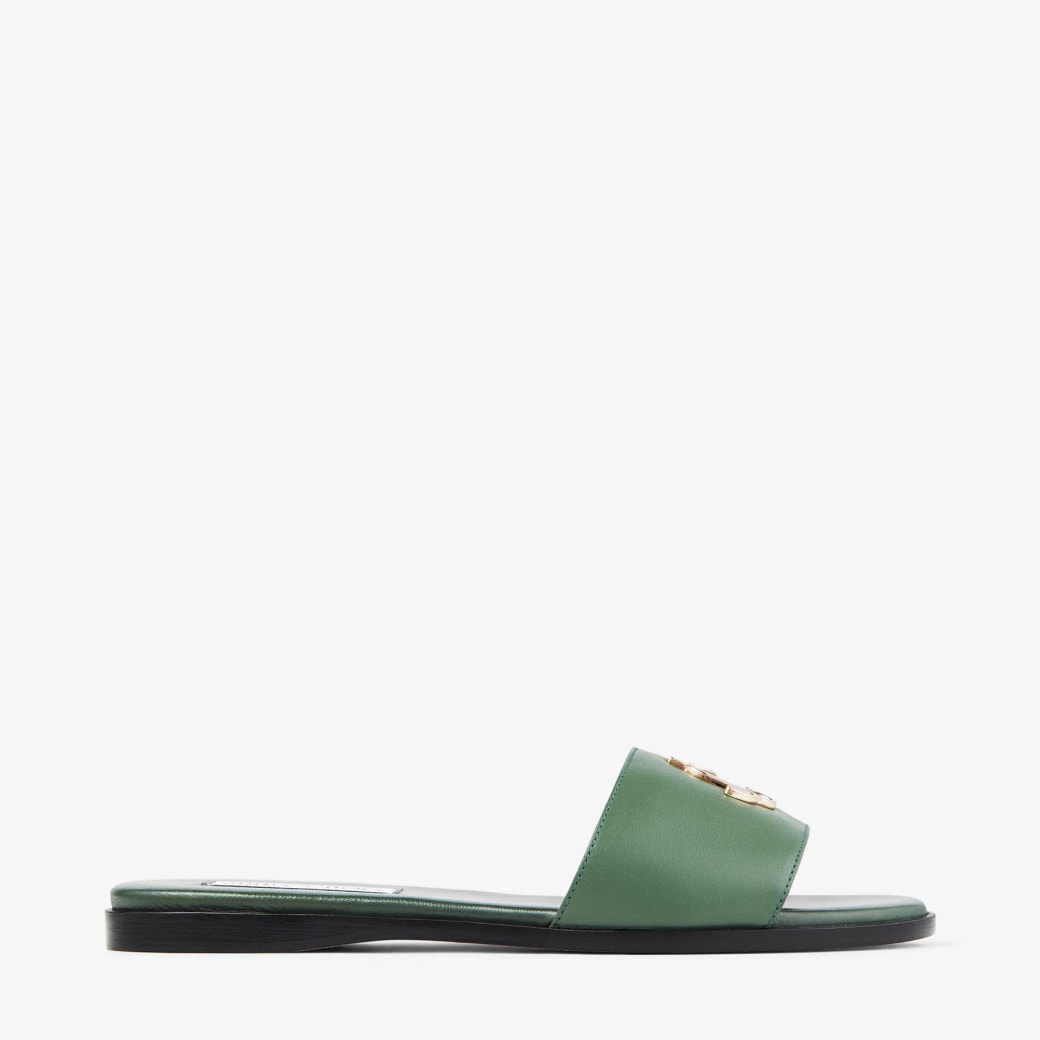 Cactus Smooth Leather Flat Slides with JC Emblem JC FLAT SLIDE Women s Collection JIMMY CHOO