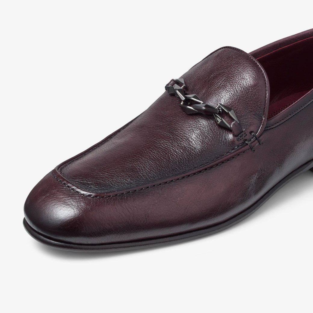 MARTI REVERSE Black Buffalo Leather Loafers with Chain Embellishment Autumn Collection JIMMY CHOO