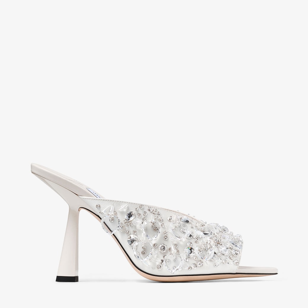 Maryanne Mule 100 Ivory Satin Crystal Sandals JIMMY CHOO