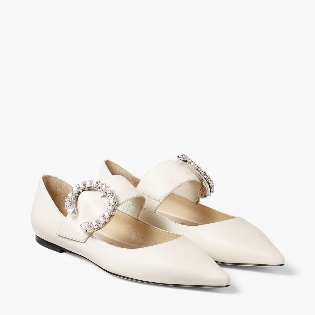 Melva Ballerina Latte Nappa Leather Ballerina Pumps with Crystal
