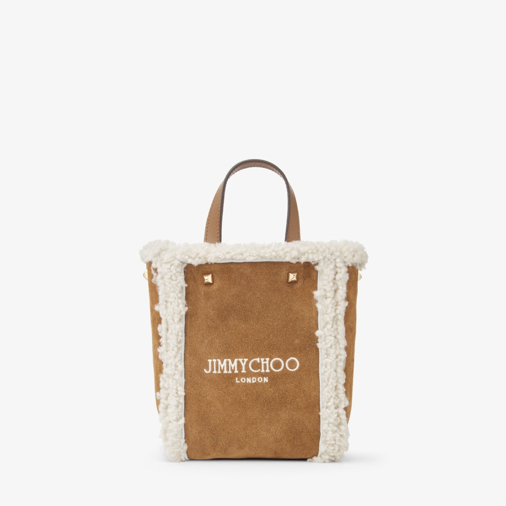 MINI N S TOTE Khaki Brown Suede and Shearling Mini N S Tote Bag