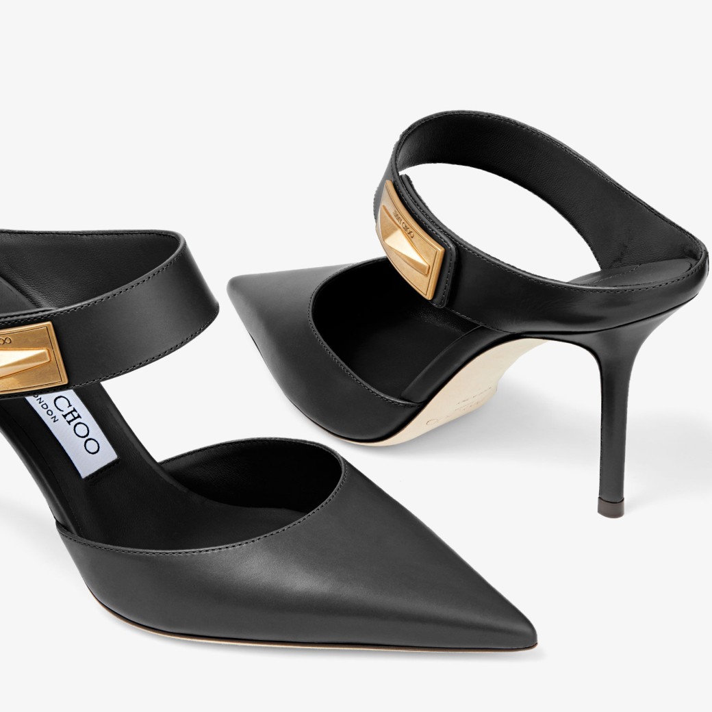 NELL MULE 85 | Black Calf Leather Mules | Autumn Collection