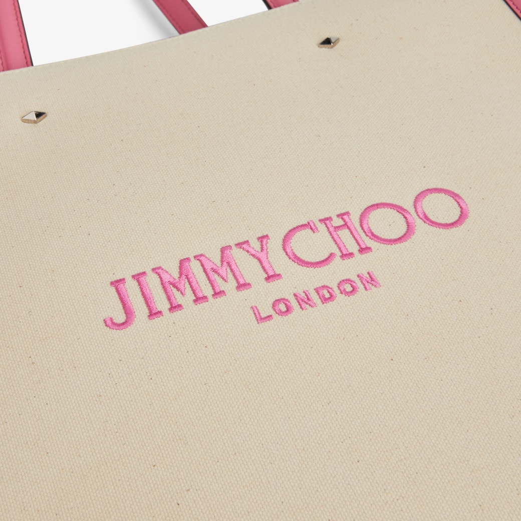 N S TOTE M Natural and Candy Pink Canvas Tote Bag JIMMY CHOO