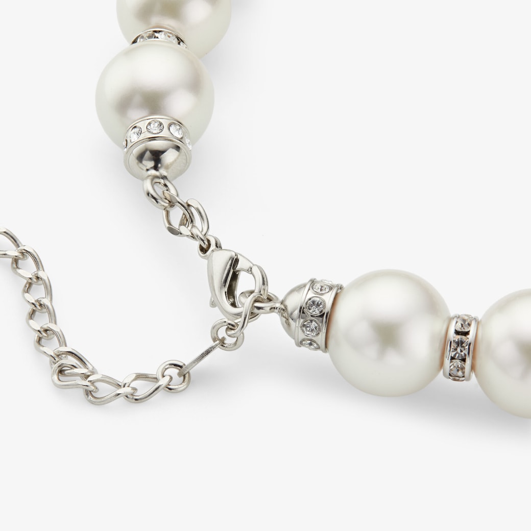 新しいコレクション with Choker Metal Silver-Finish Pearls JC Crystal| and アクセサリー