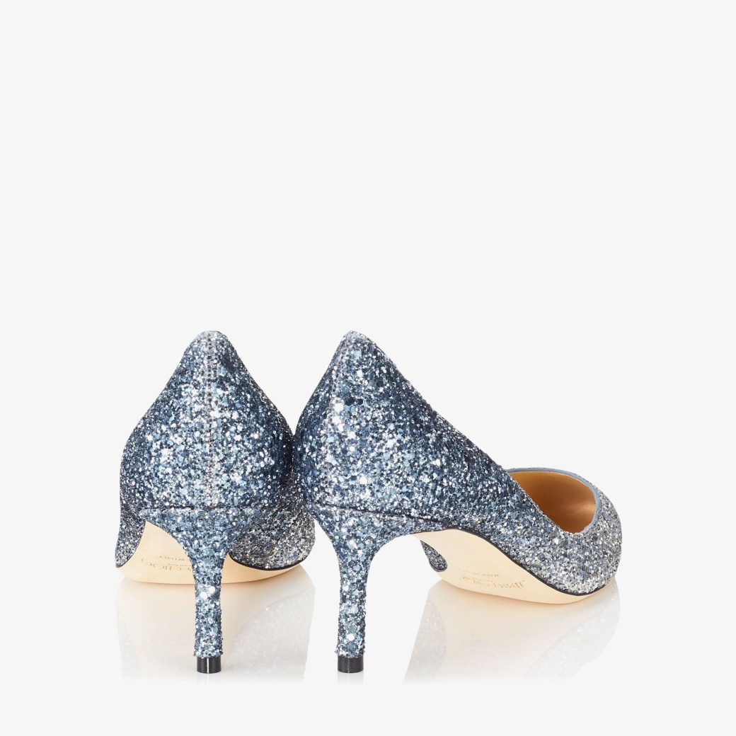Blue and top silver pumps