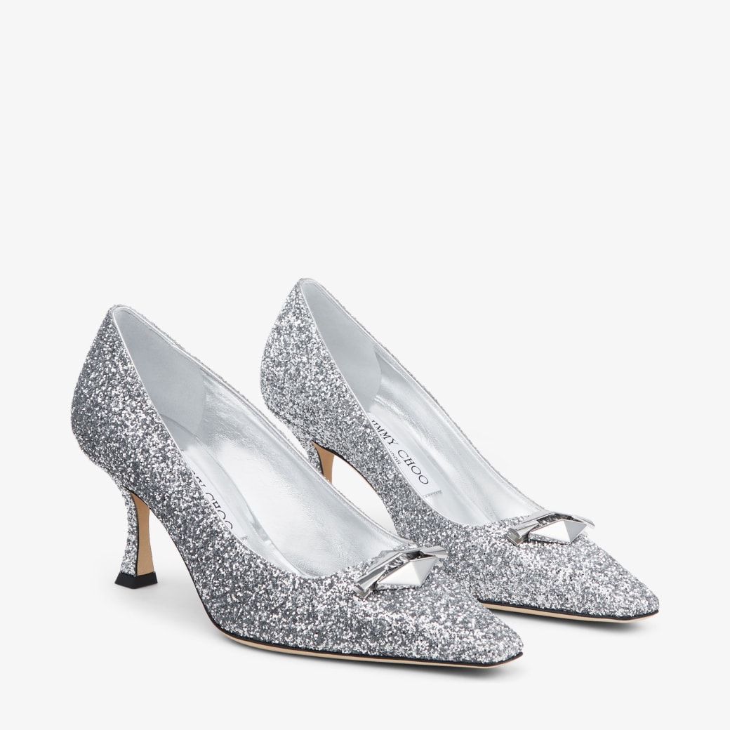 Jimmy choo silver glitter heels top