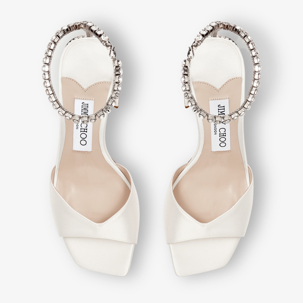 Buy Jimmy Choo Aveline 100 Sandals with Asymmetric Crystal Hotfix Bows |  Ivory Color Women | AJIO LUXE