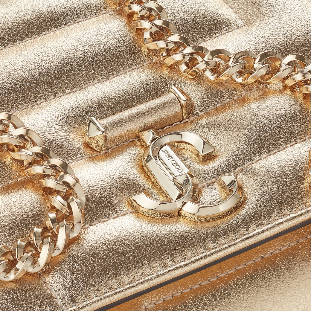 DIAMOND BOX CLUTCH  Pochette rigide en cuir nappa métallisé doré