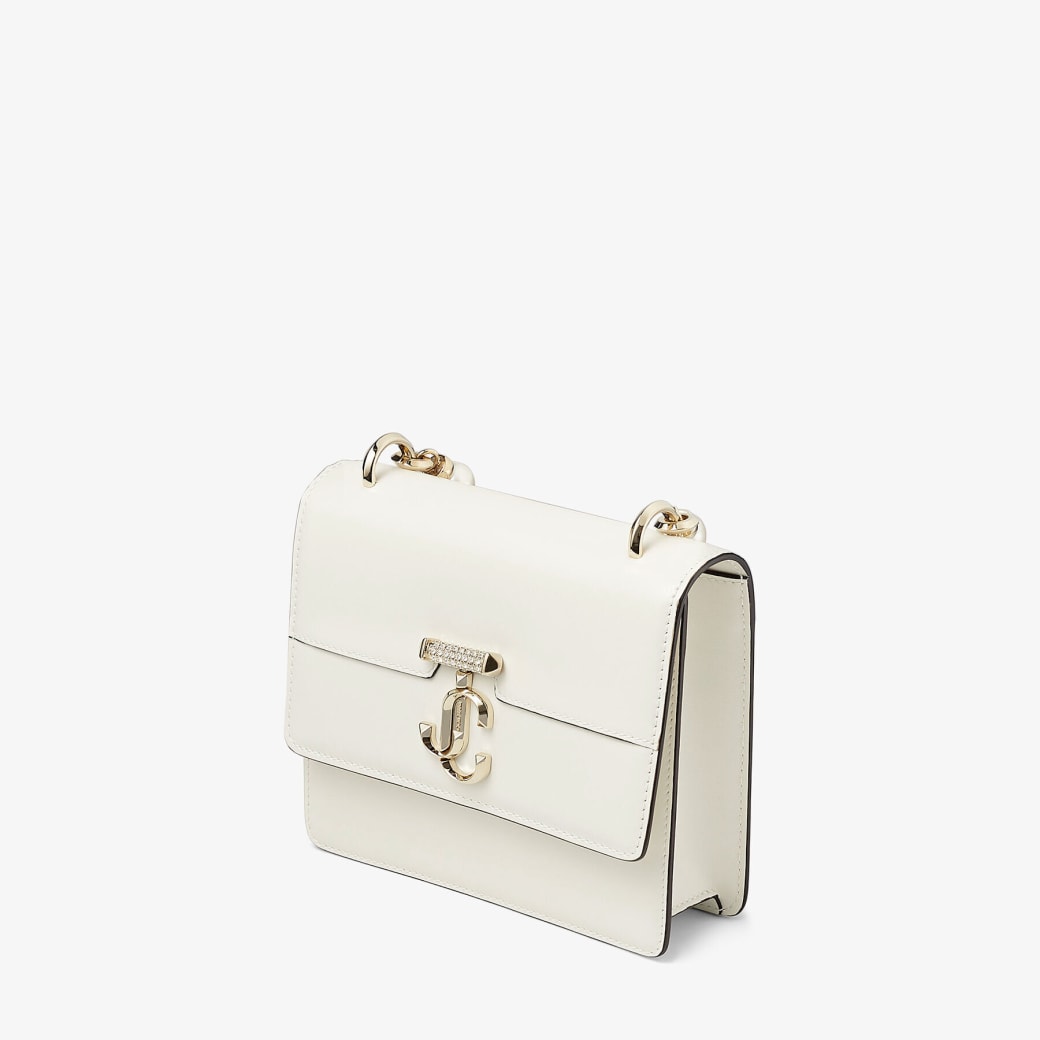 Latte Box Leather Shoulder Bag with Pearl Strap | AVENUE QUAD XS 