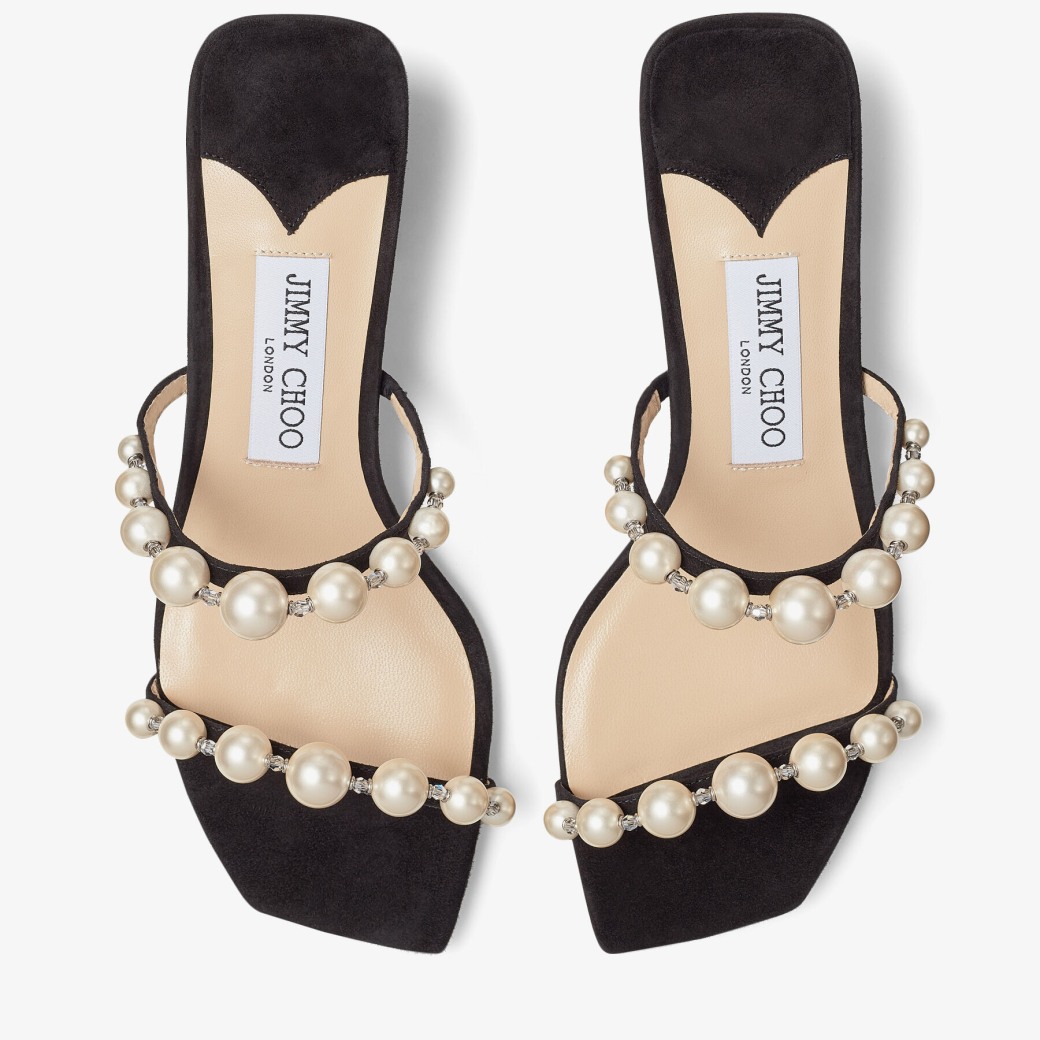 Black Suede Mules with Pearl Embellishment | AMARA 45 | High