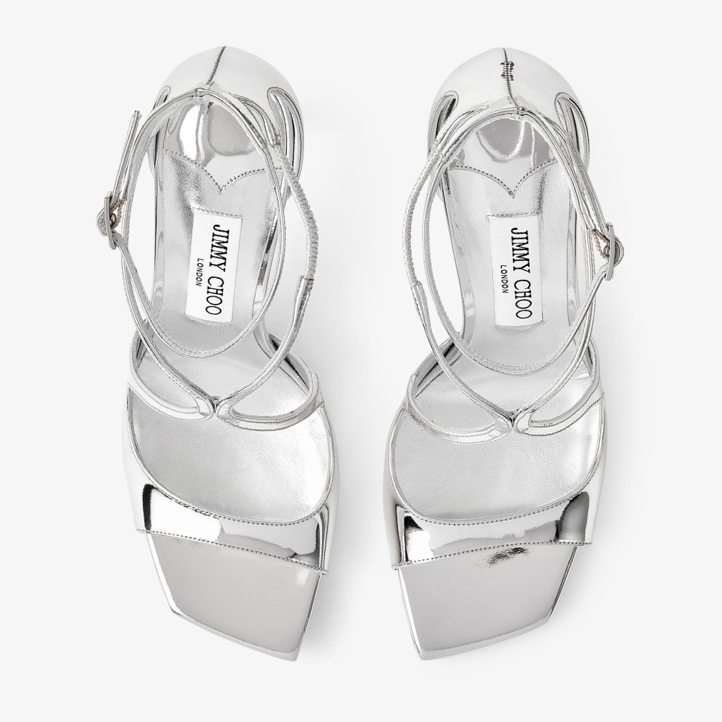 Azia 95 | Silver Liquid Metal Leather Sandals | JIMMY CHOO