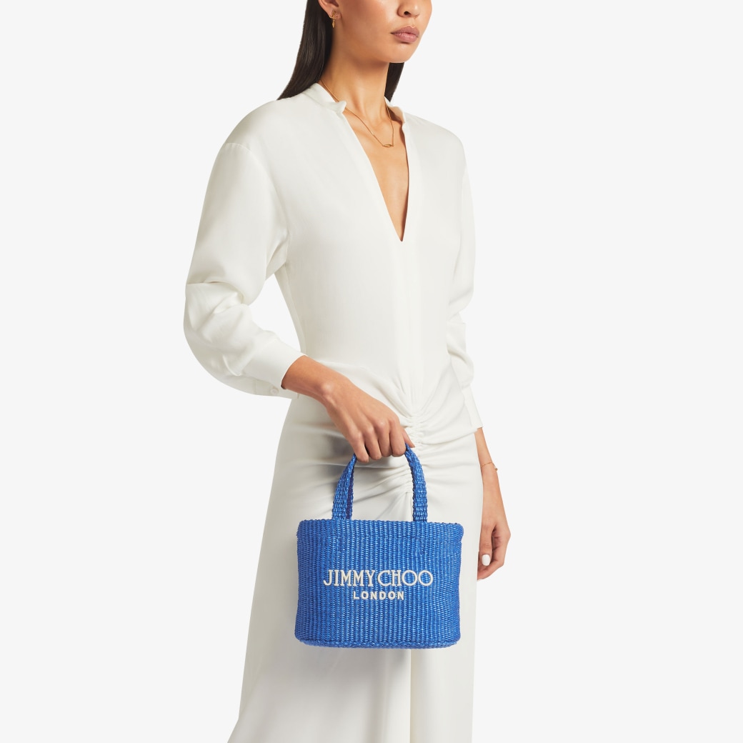 Beach Tote E W Mini Sky Raffia Embroidered Mini Tote Bag JIMMY CHOO