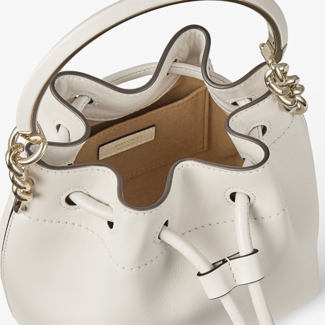 Latte Soft Shiny Calf Leather Bucket Bag with Light Gold Hardware 