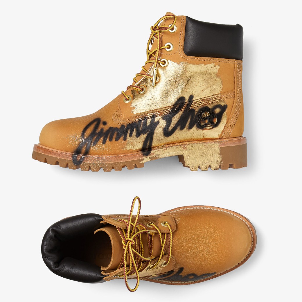 Mens Chinese kool Pessimist Wheat Timberland Nubuck Ankle Boots with Jimmy Choo Graffiti | JIMMY CHOO X  TIMBERLAND 6 INCH GRAFFITI BOOT | Jimmy Choo x Timberland Collection |  JIMMY CHOO