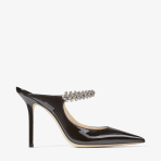 Bing 100 | Black Patent Leather Mules with Crystal Strap | JIMMY CHOO