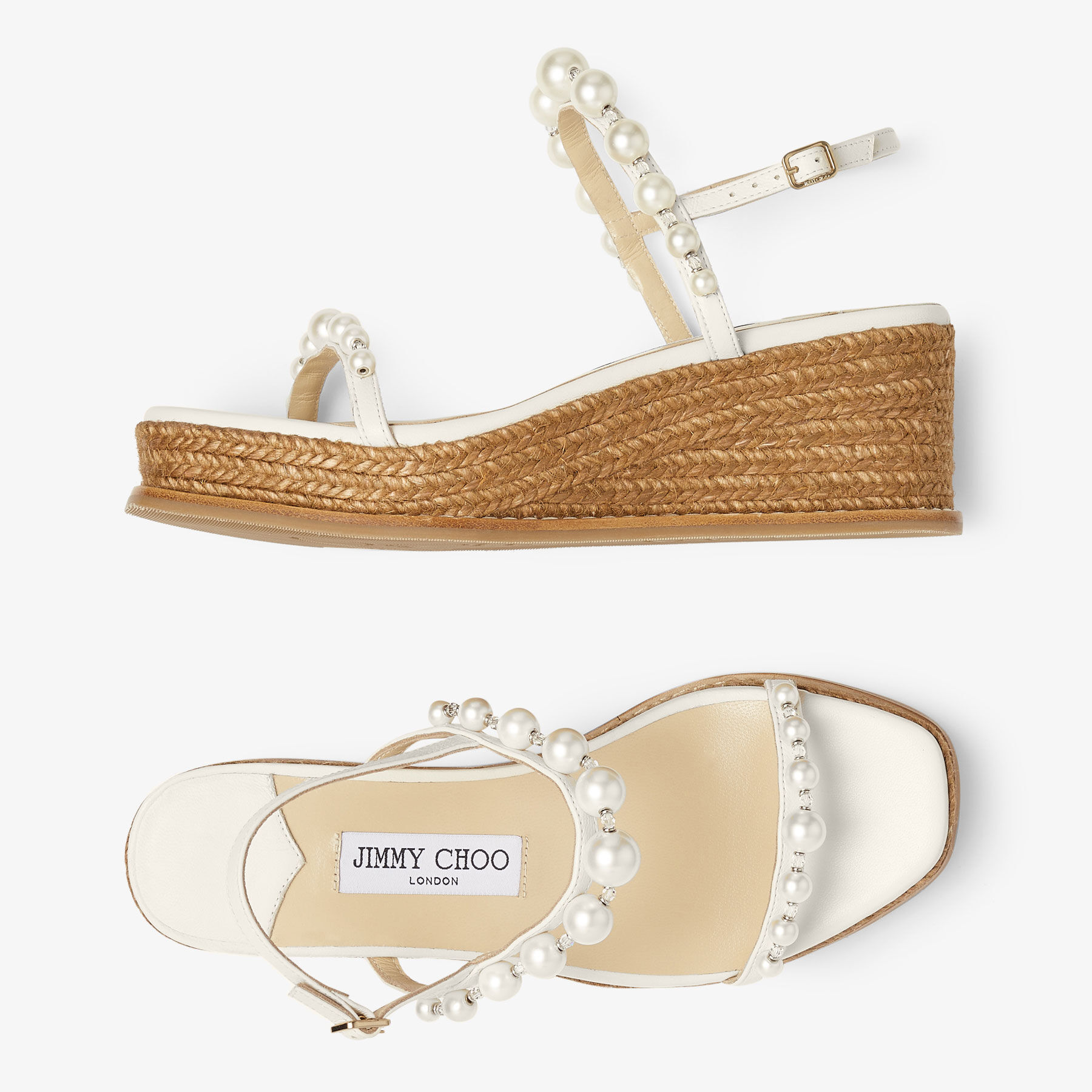 AMATUUS 60 | Latte Nappa Latte Wedge Sandals with Pearls | Summer 