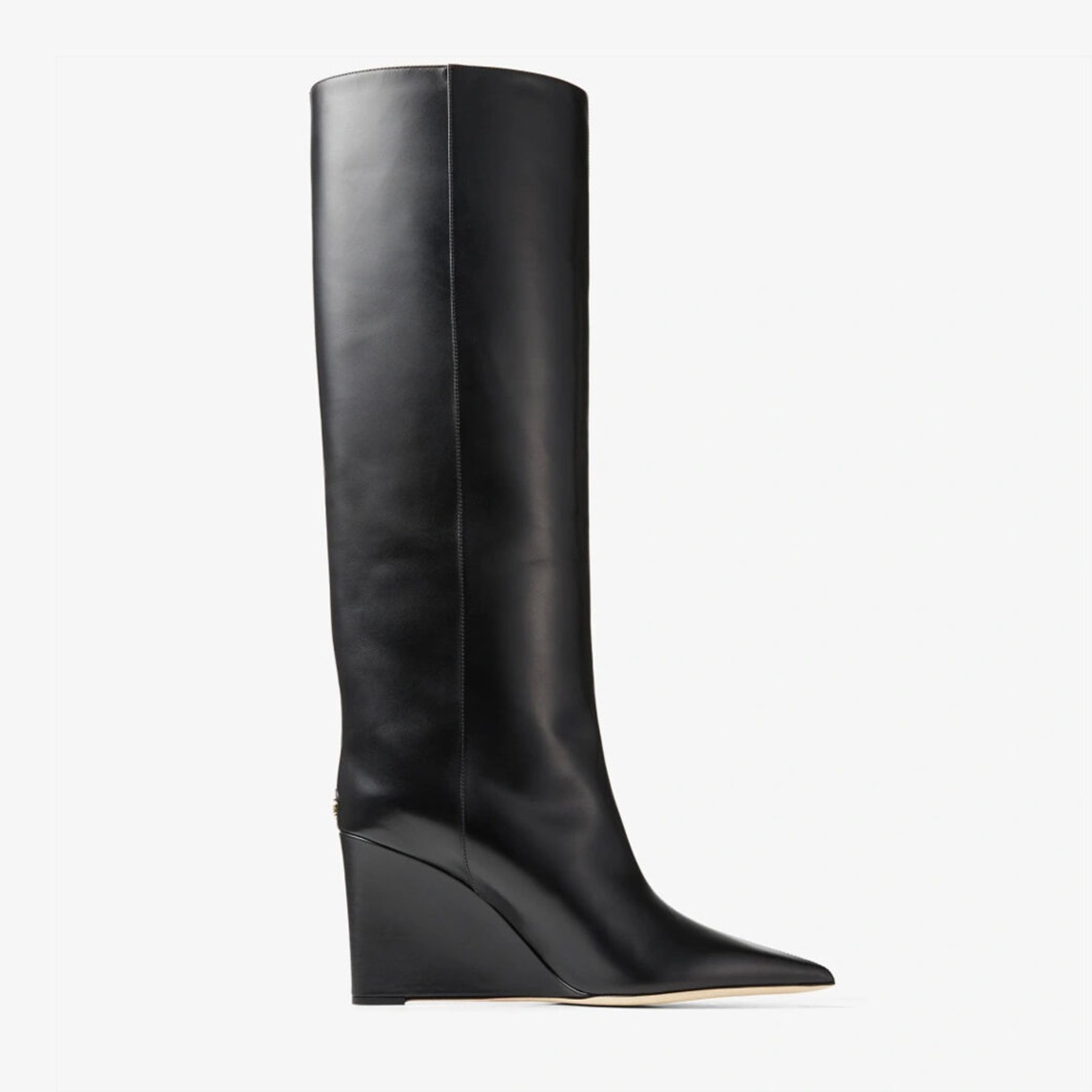 Black wedge knee high boots best sale uk