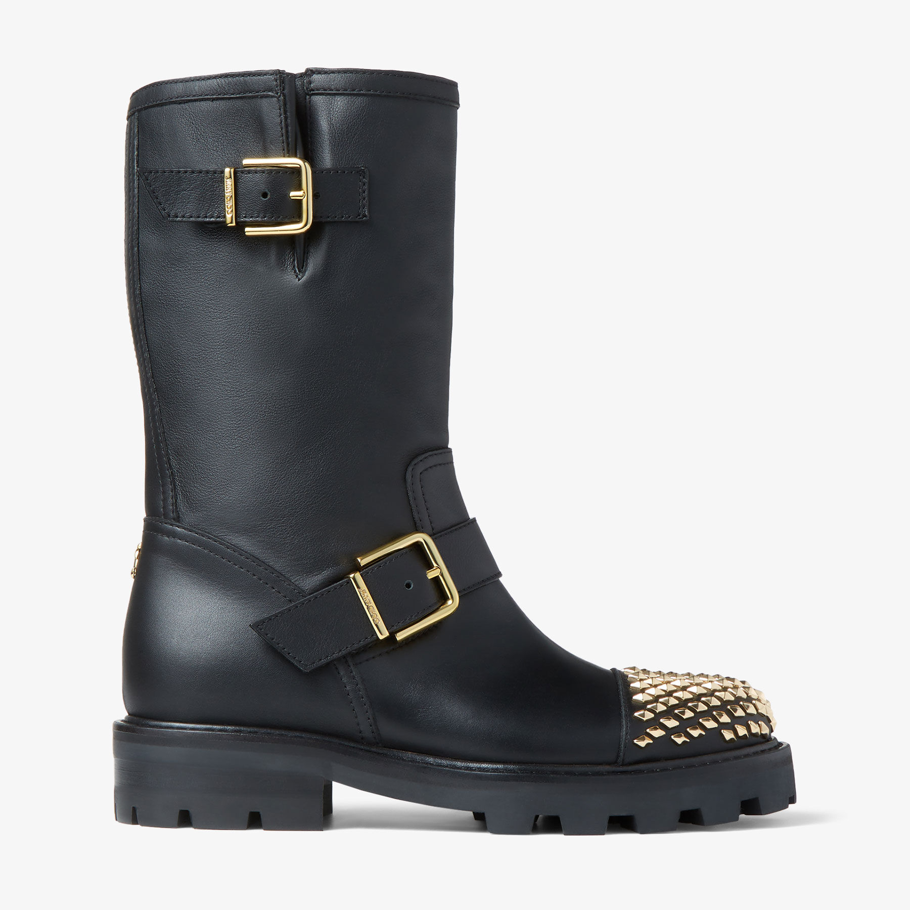 BIKER II Black Smooth Leather Biker Boots with Studs Autumn Collection JIMMY CHOO