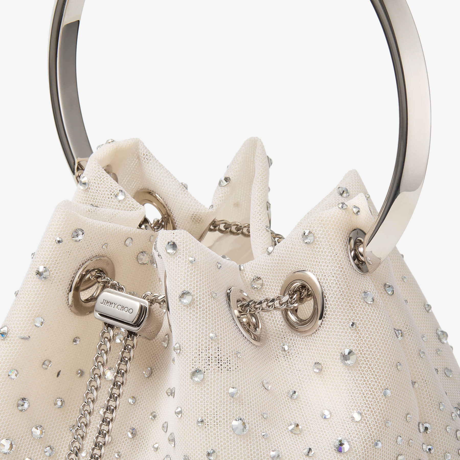 Bon Bon | White Crystal Mesh Handbag | New Collection | JIMMY CHOO