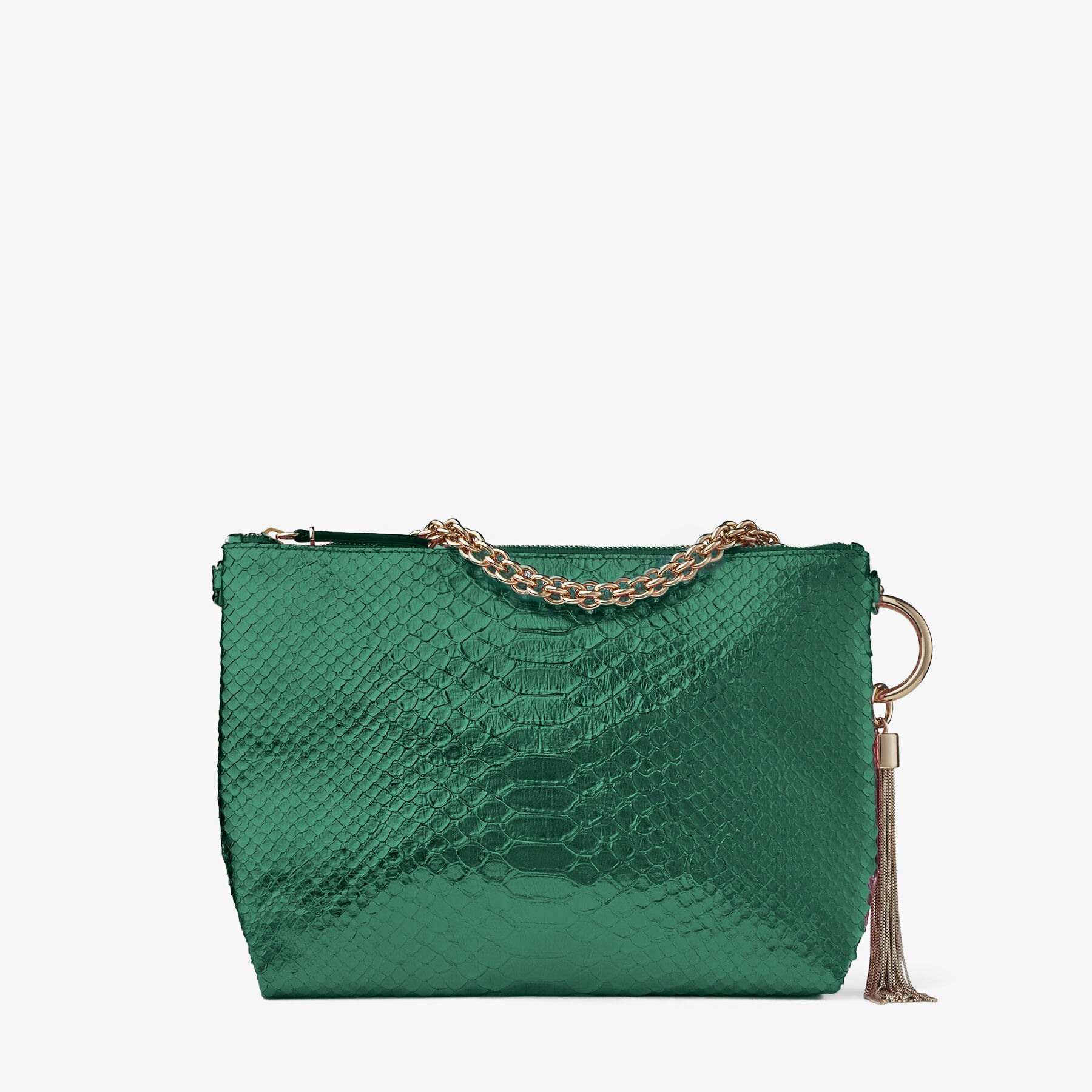 CALLIE |Dark Green Metallic Snake Printed Leather Clutch Bag | New 