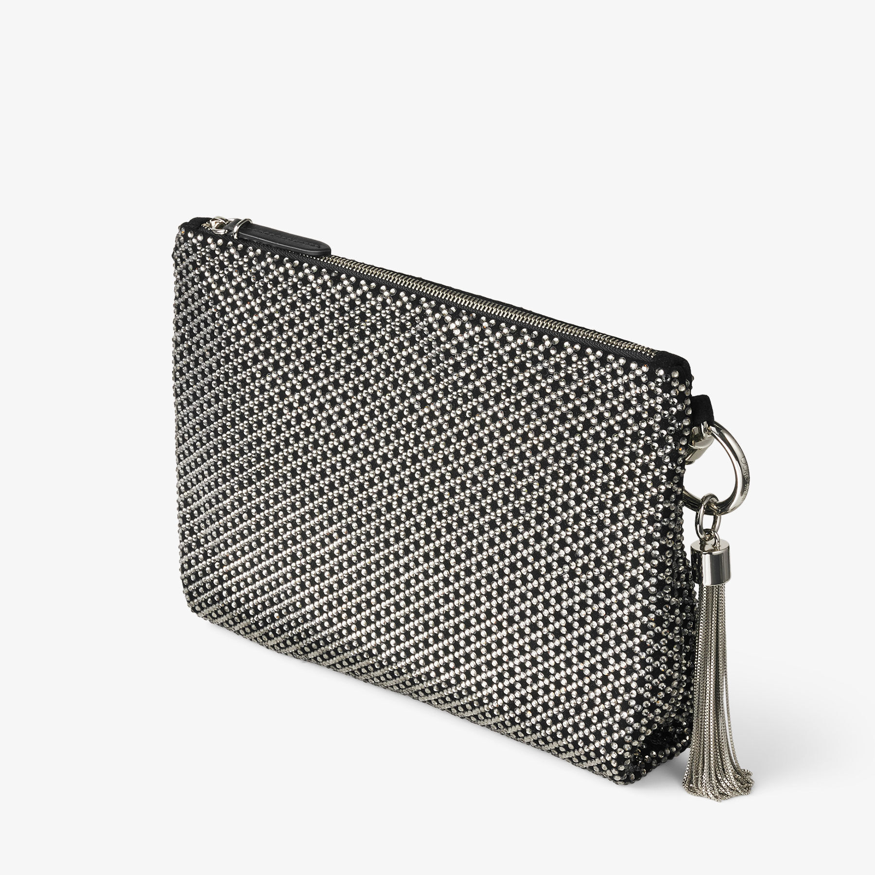 Black Diamond Motif Crystal Hotfix on Suede Clutch Bag | Callie | Pre Fall  18 | JIMMY CHOO