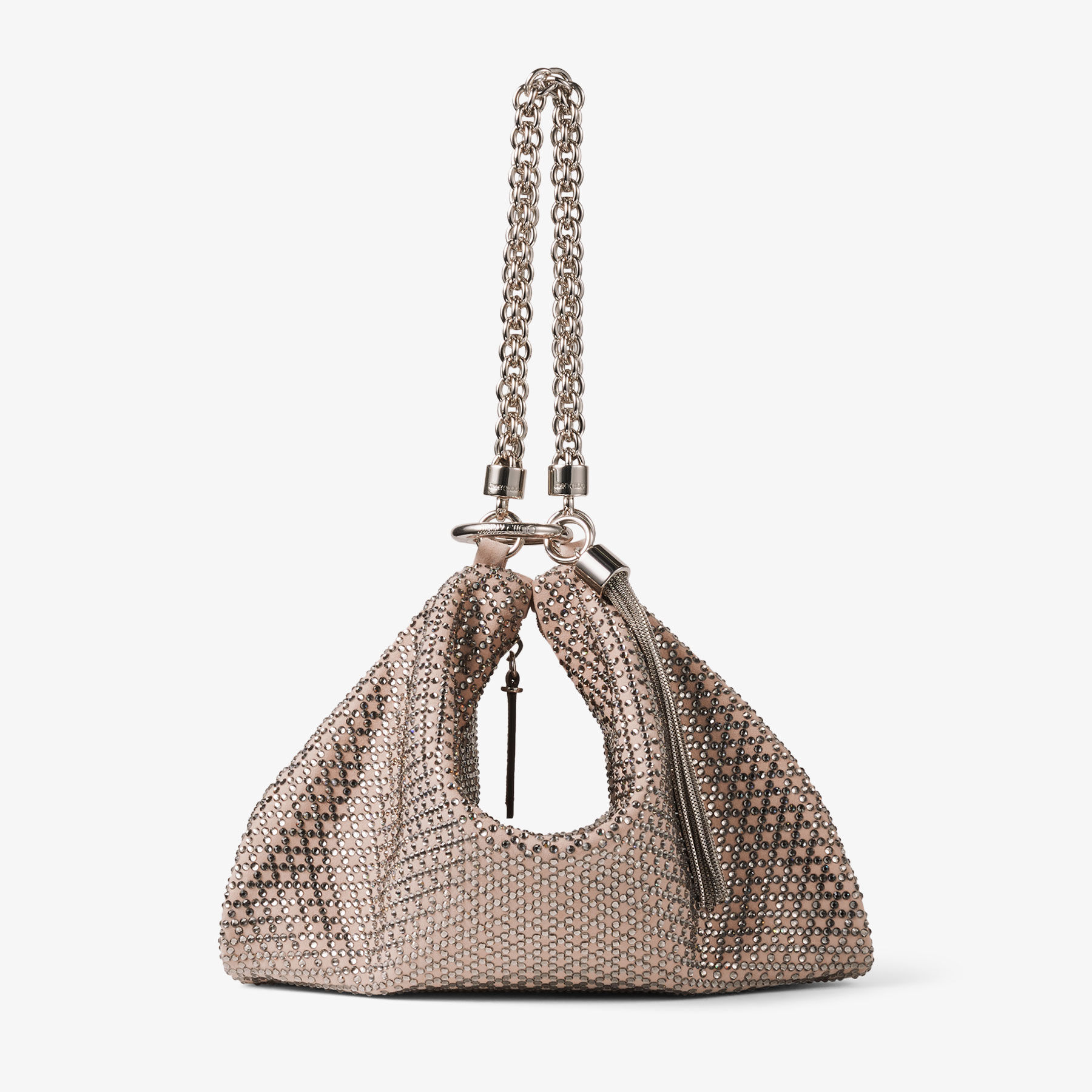 Ballet Pink Suede Clutch Bag with Diamond Motif and Crystal Hotfix CALLIE Pre Fall 19 JIMMY CHOO