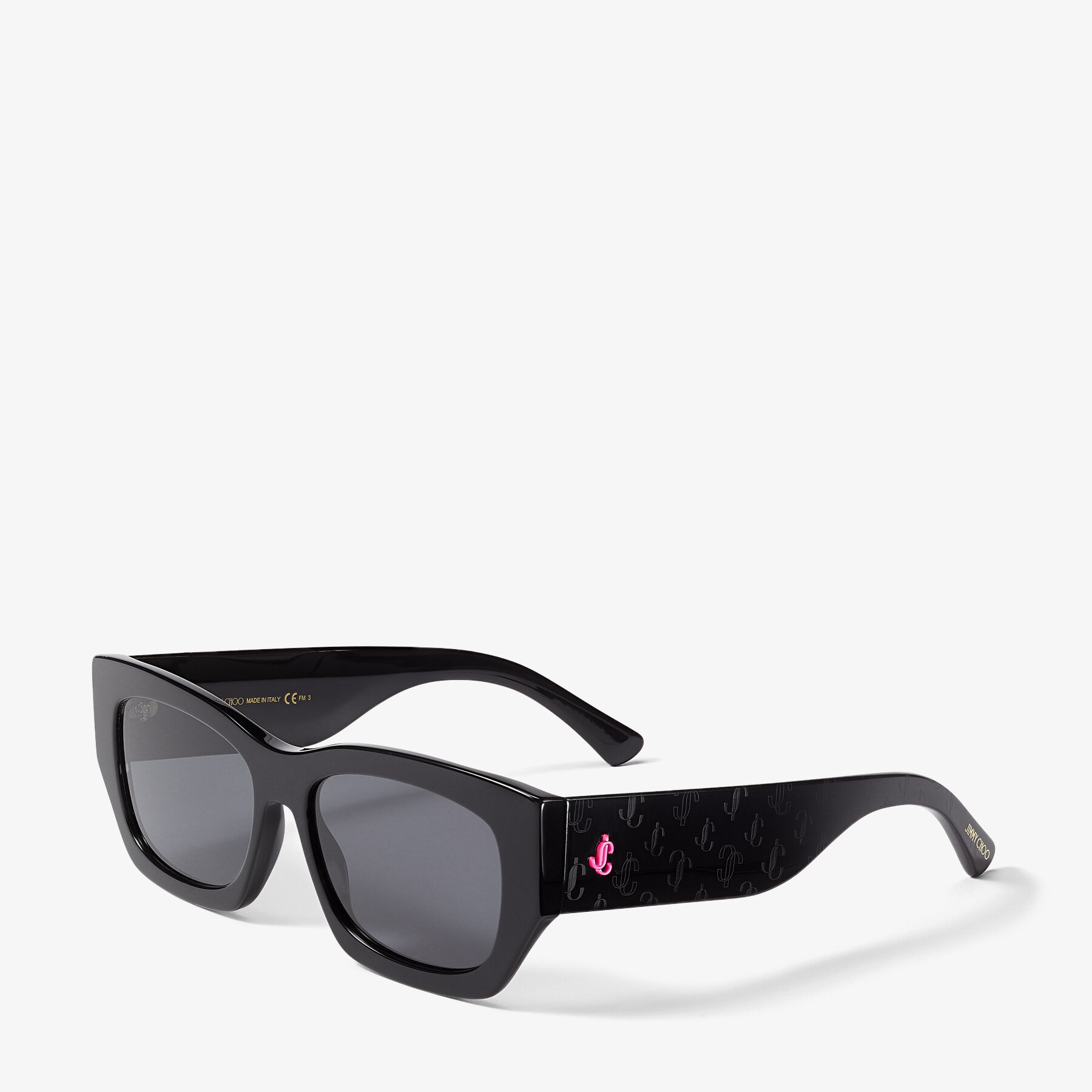 Black Square Frame Sunglasses with Fuchsia JC Emblem CAMI