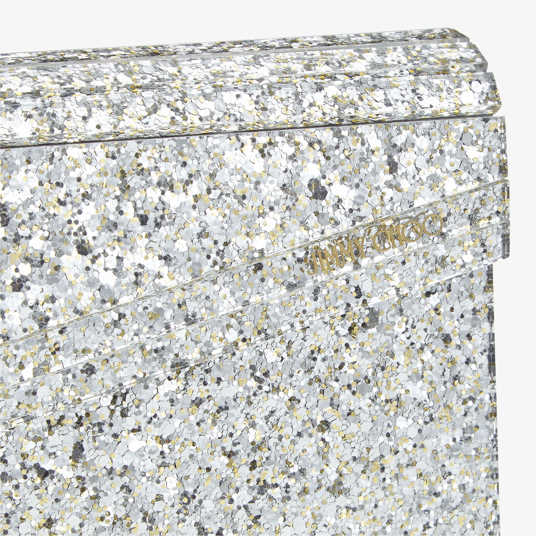 Champagne Coarse Glitter Acrylic Clutch Bag CANDY Pre Fall 19 JIMMY CHOO