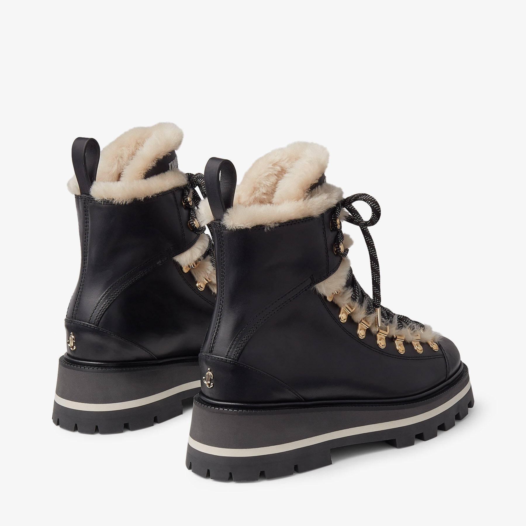 CHIKE SHEARLING Black Vachetta Ankle Boots with Shearling Trim